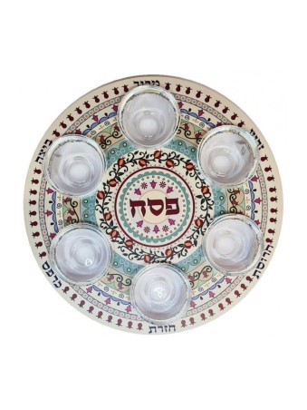 צלחת סדר מעגלית של דורית יודאיקה עם שש מנות ד... | צלחות הסדר